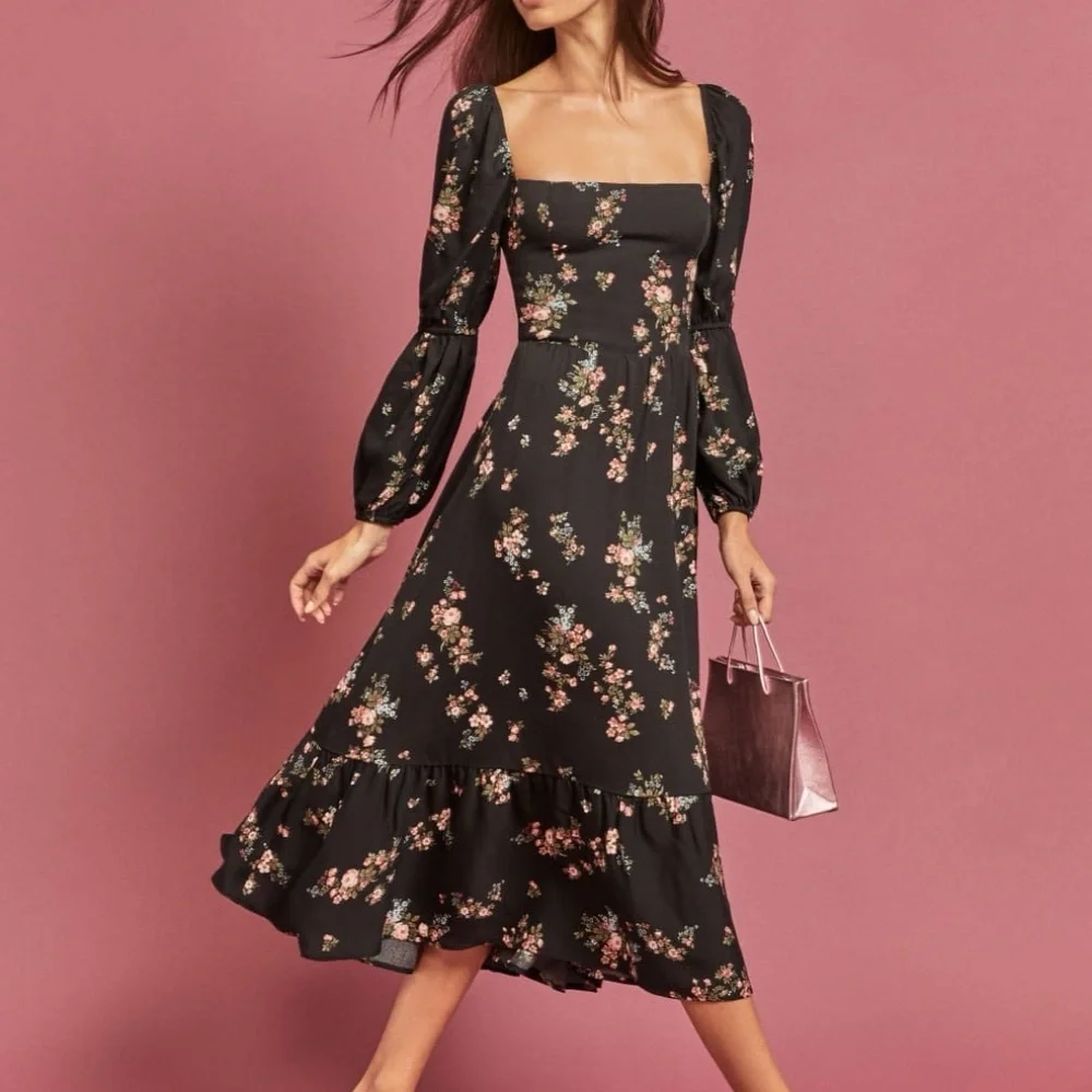 Reformation Mica Floral Square-Neck Midi Dress - Picture 3 of 9